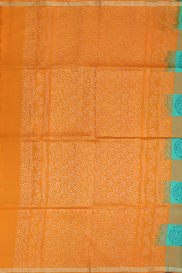 Soft Silk Saree In Green And Mustard With Checks Design