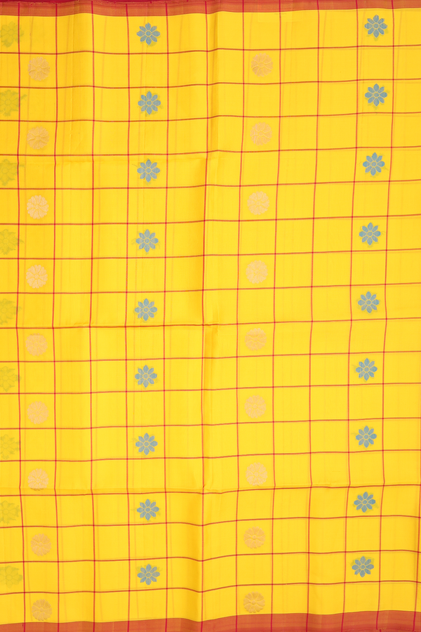 Soft Silk Saree In Royal Yellow With Checks Design