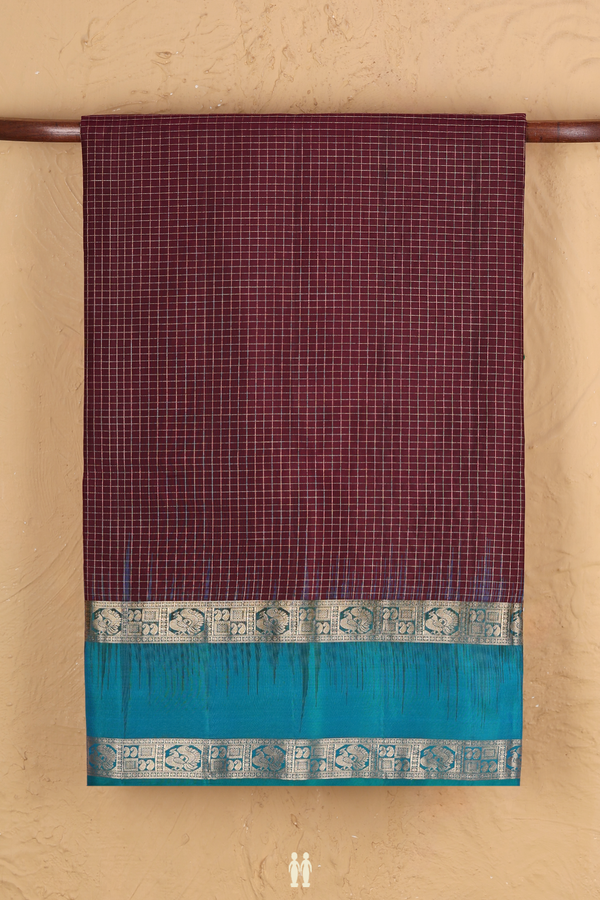 Soft Silk Saree In Maroon With Checks Design