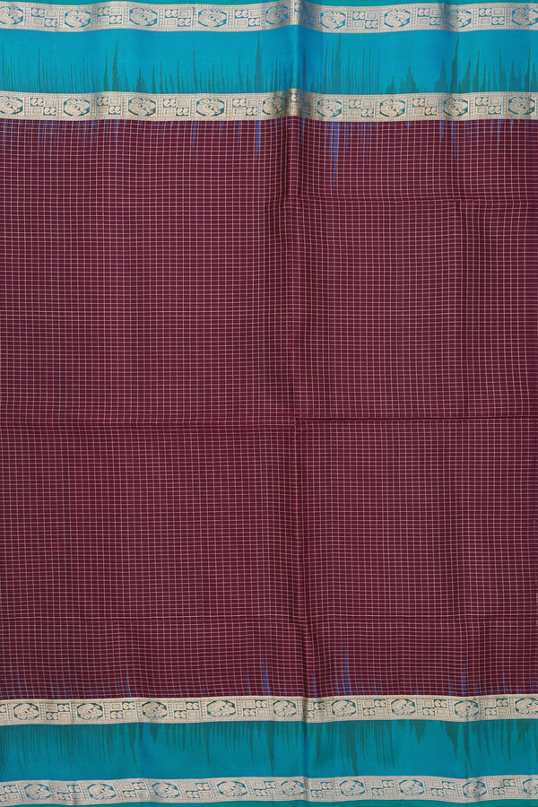 Soft Silk Saree In Maroon With Checks Design