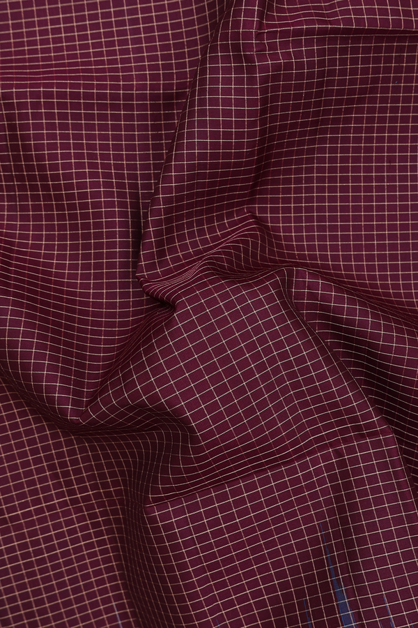 Soft Silk Saree In Maroon With Checks Design