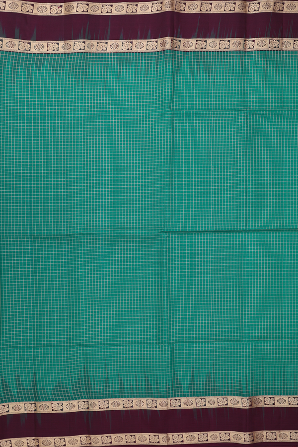 Soft Silk Saree In Green With Checks Design