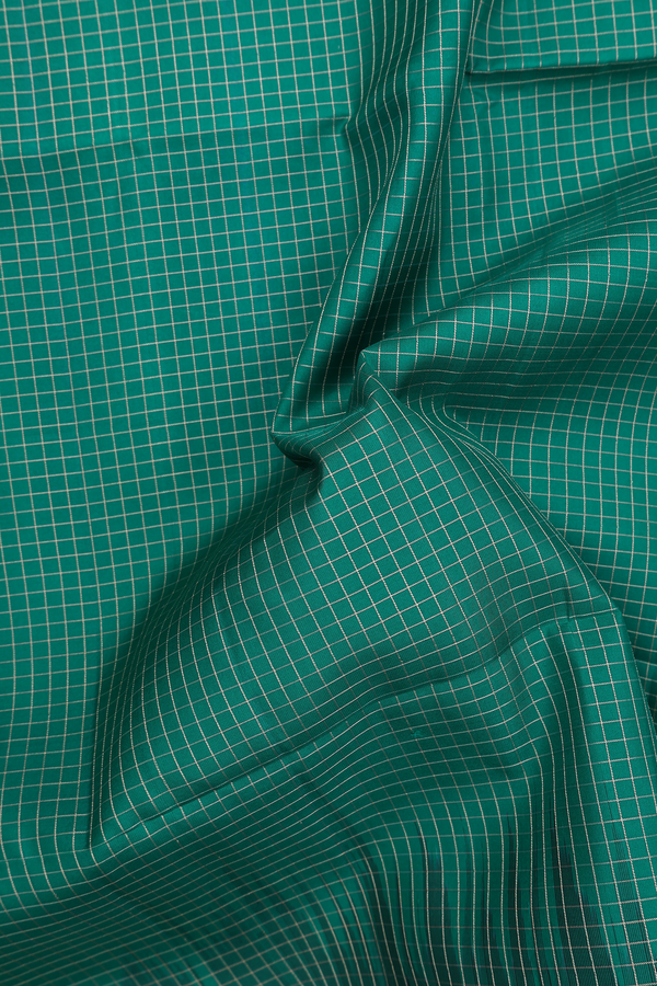 Soft Silk Saree In Green With Checks Design