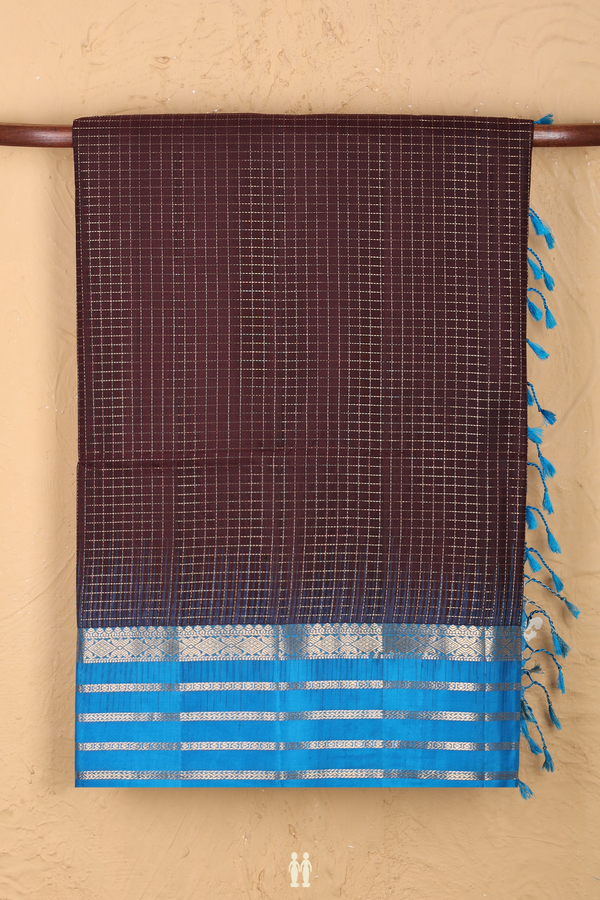 Soft Silk Saree In Dark Coffee Brown With Stripes Design