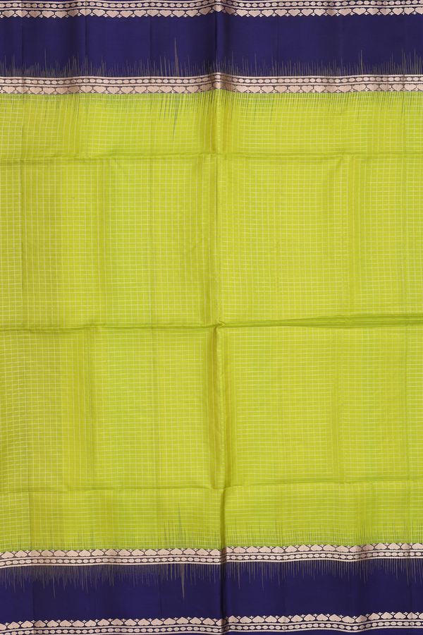 Soft Silk Saree In Lime Green With Checks Design