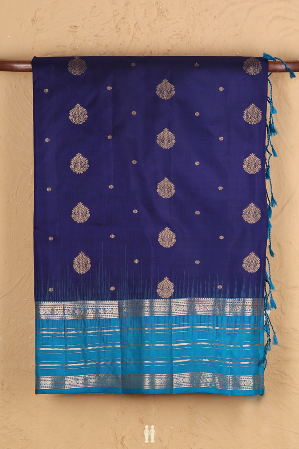 Soft Silk Saree In Royal Blue With Zari Buttas