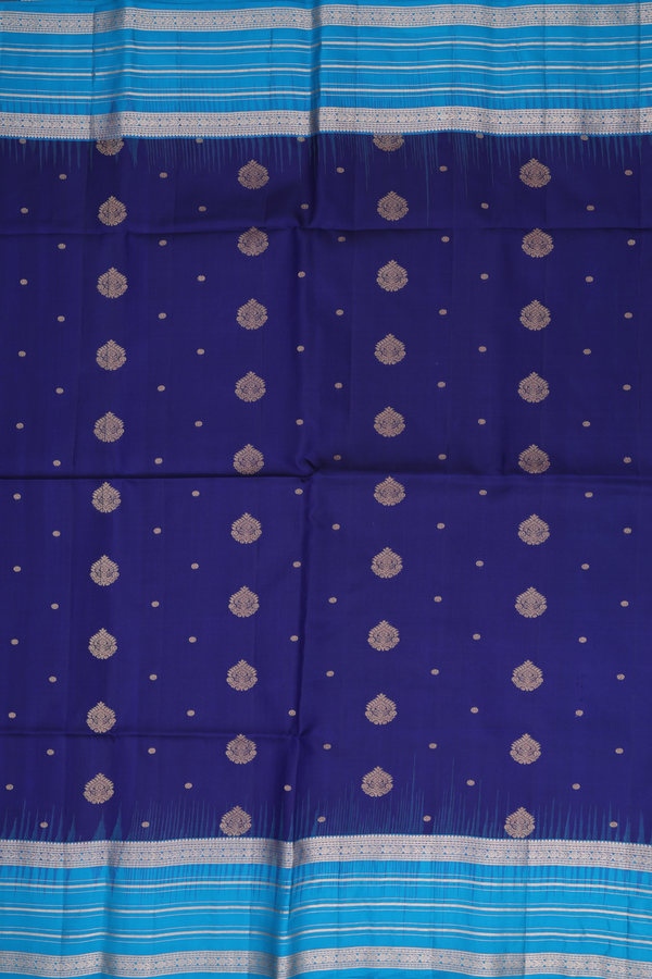 Soft Silk Saree In Royal Blue With Zari Buttas