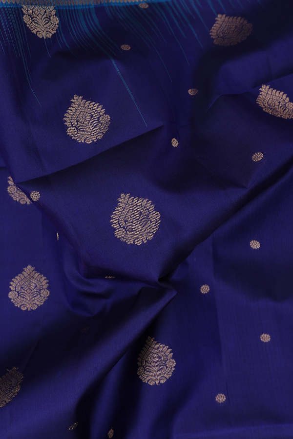Soft Silk Saree In Royal Blue With Zari Buttas