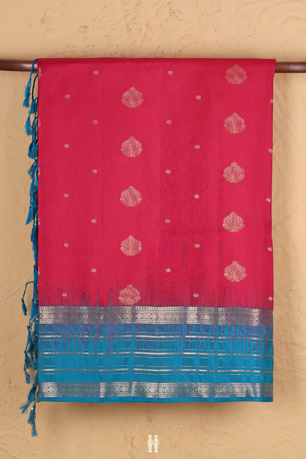 Soft Silk Saree In Rani Pink With Zari Buttas