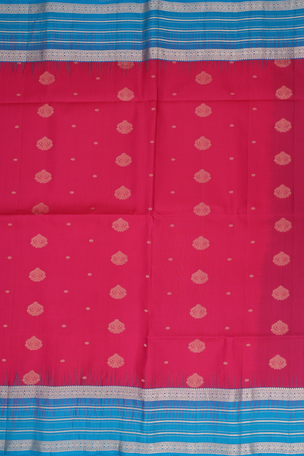 Soft Silk Saree In Rani Pink With Zari Buttas