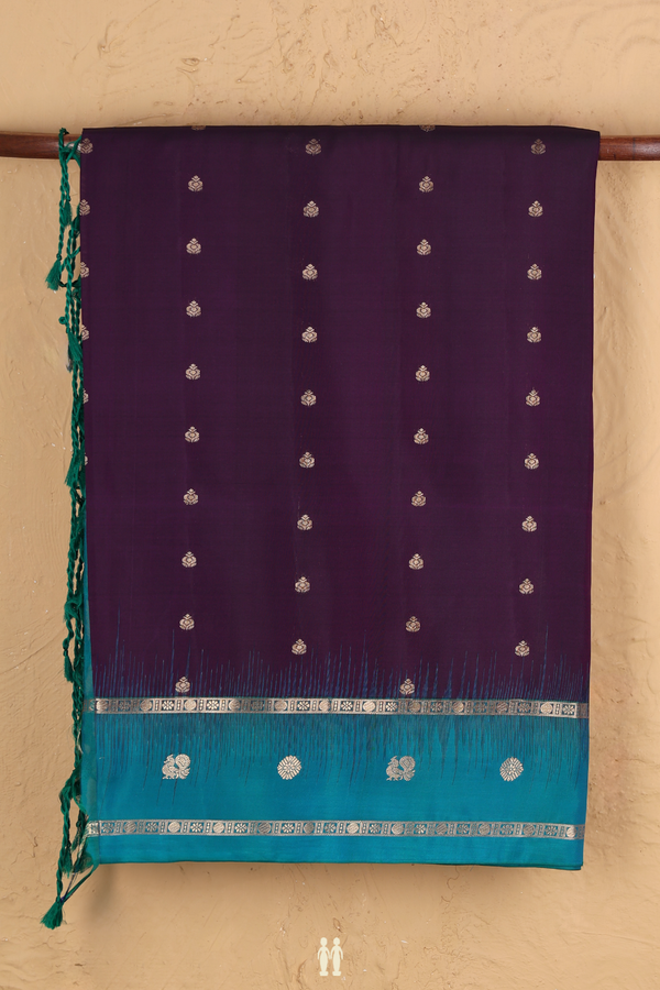 Soft Silk Saree In Deep Purple With Zari Buttis