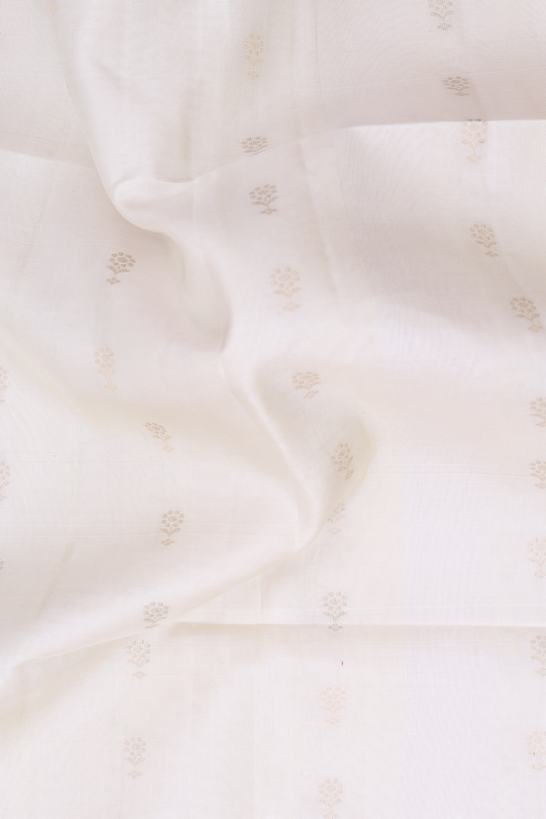 Soft Silk Saree In Off White With Floral Buttas