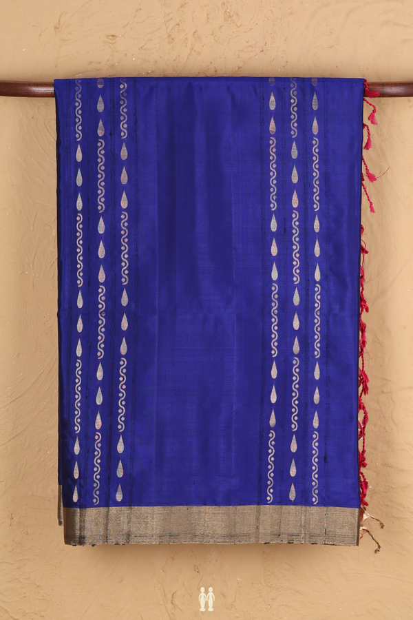 Soft Silk Saree In Royal Blue With Stripes Design