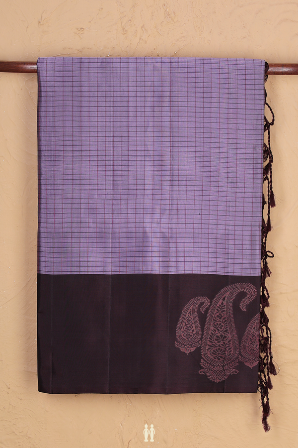Soft Silk Saree In Dusty Purple With Checks Design