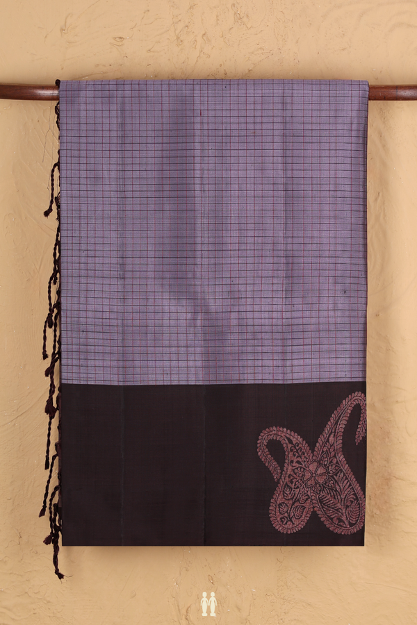 Soft Silk Saree In Light Purple With Checks Design