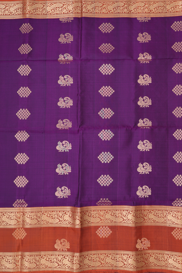 Soft Silk Saree In Grape Purple With Peacock Buttas