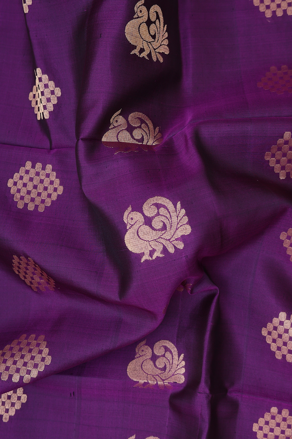 Soft Silk Saree In Grape Purple With Peacock Buttas