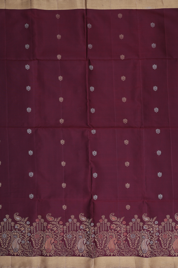 Soft Silk Saree In Maroon With Floral Buttas