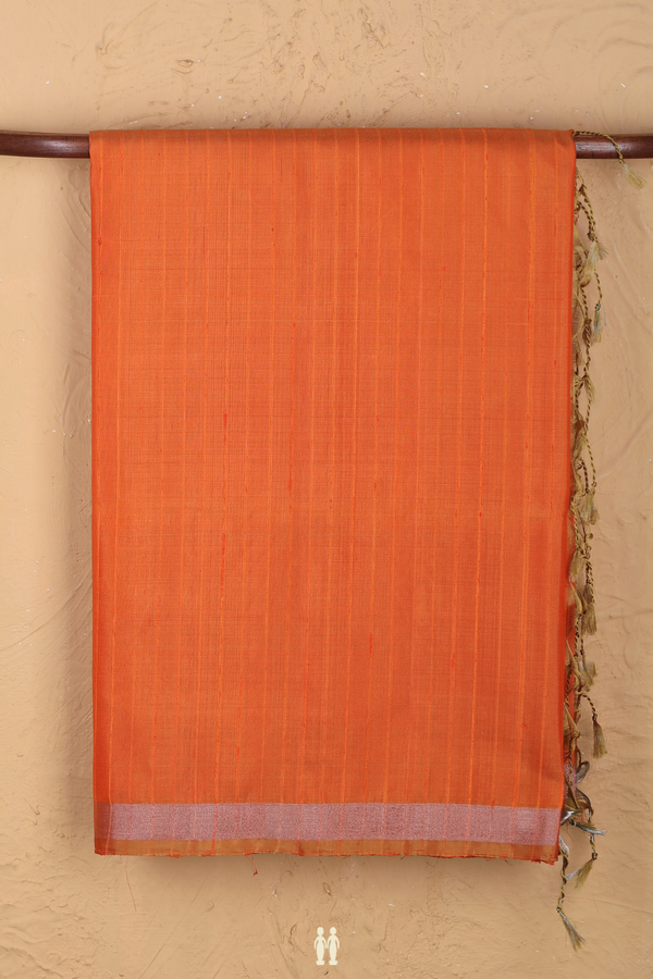 Soft Silk Saree In Orange With Stripes Design
