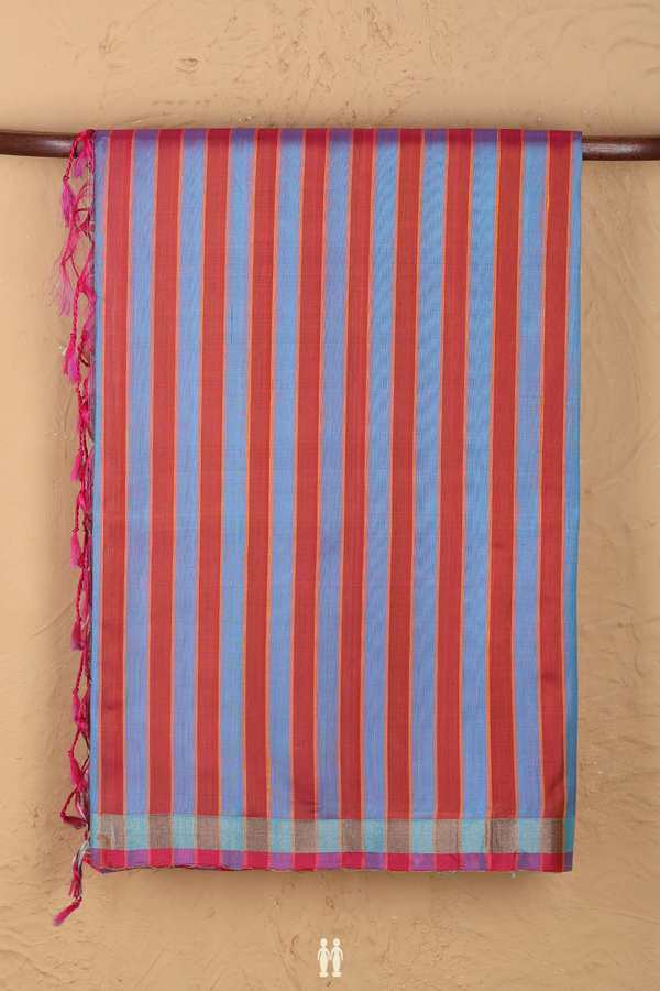 Soft Silk Saree In Dual Tone And Orange With Stripes Design