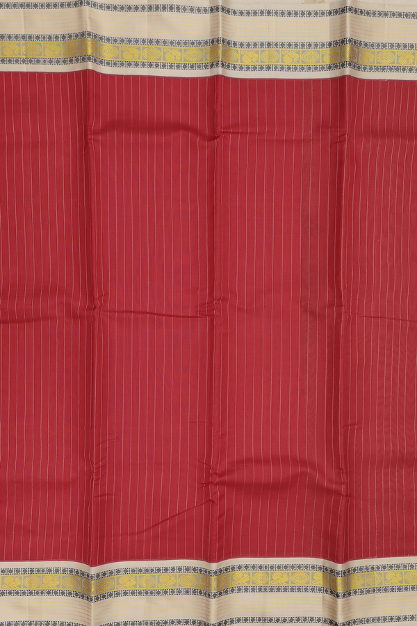 Kanchipuram Silk Saree In Chilli Red With Stripes Design