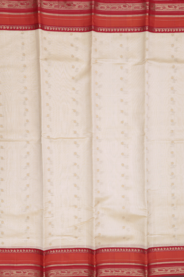 Linen Kanchipuram Silk Saree In Off White With Floral Buttas
