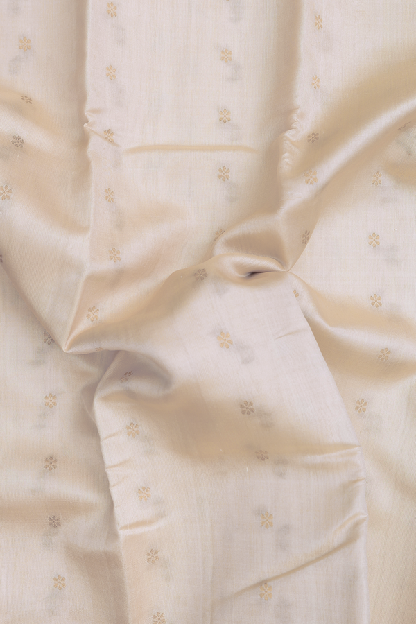 Linen Kanchipuram Silk Saree In Off White With Floral Buttas