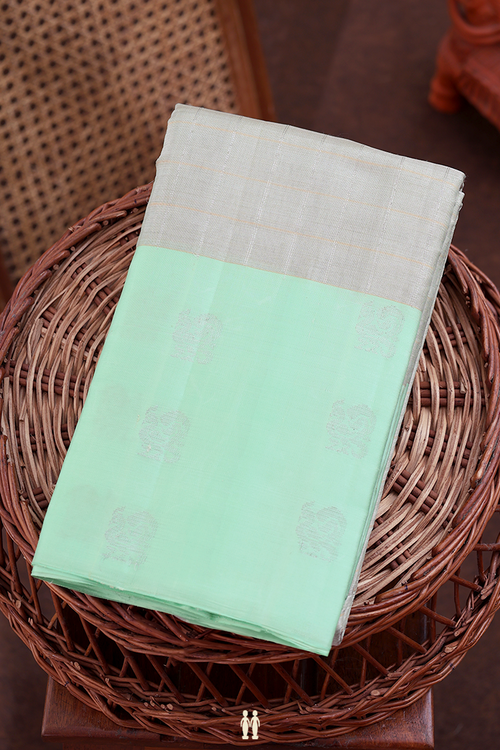 Kanchipuram Silk Saree Green Beige Tissue With Checks Design