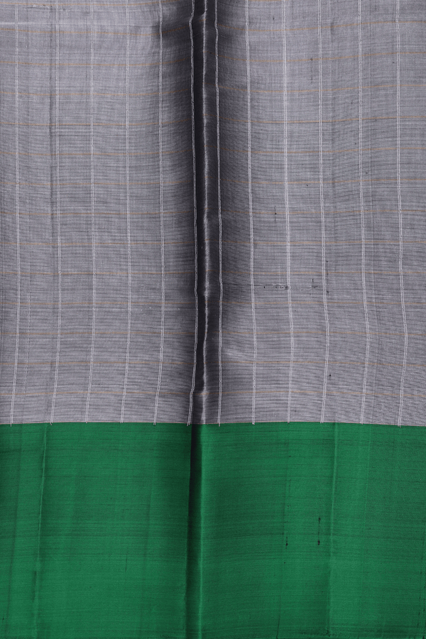 Kanchipuram Silk Saree In Grey Tissue With Checks Design