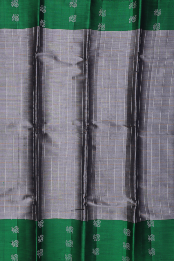 Kanchipuram Silk Saree In Grey Tissue With Checks Design