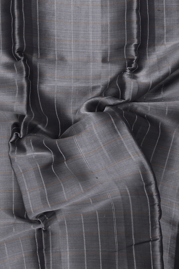 Kanchipuram Silk Saree In Grey Tissue With Checks Design
