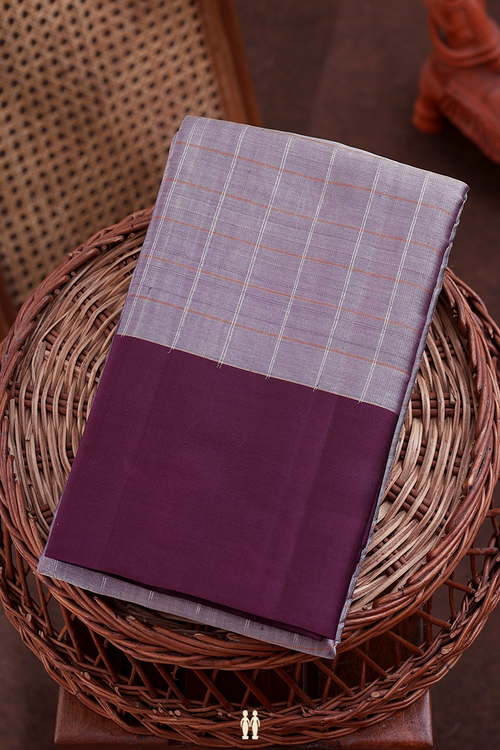 Kanchipuram Silk Saree Light Purple Tissue With Checks Design