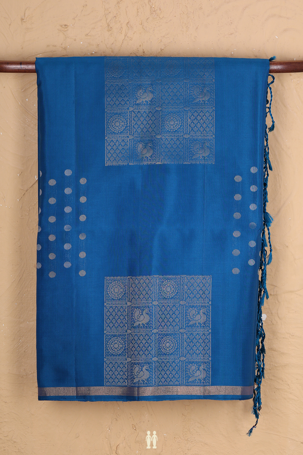 Soft Silk Saree In Cerulean Blue With Allover Design