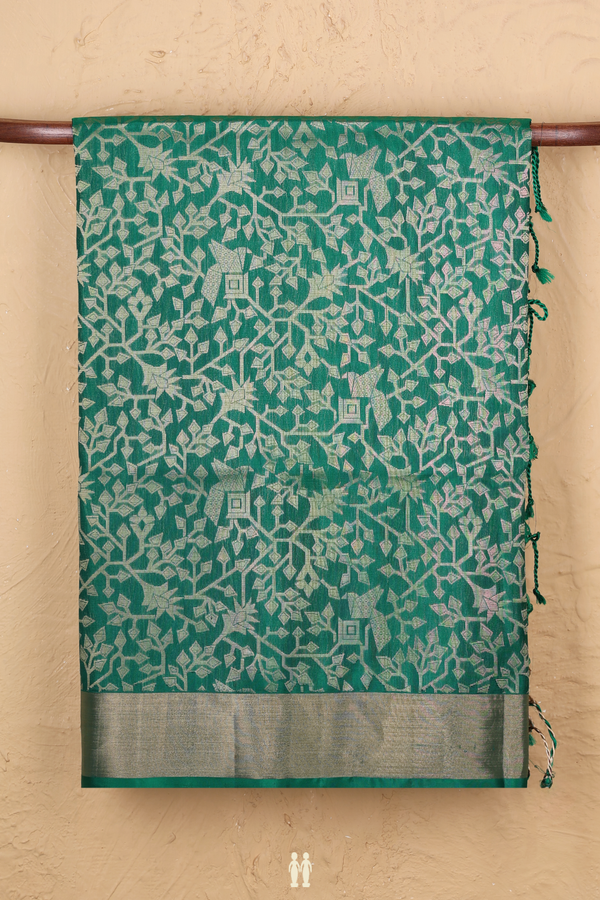 Soft Silk Saree In Emerald Green With Allover Design