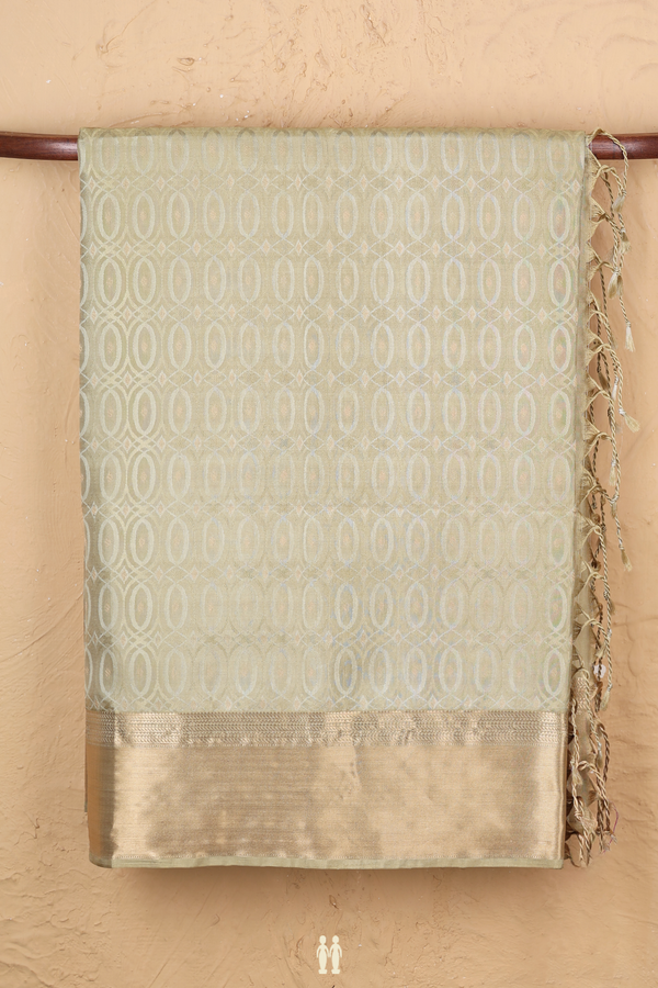 Soft Silk Saree In Cardamom Green With Allover Design
