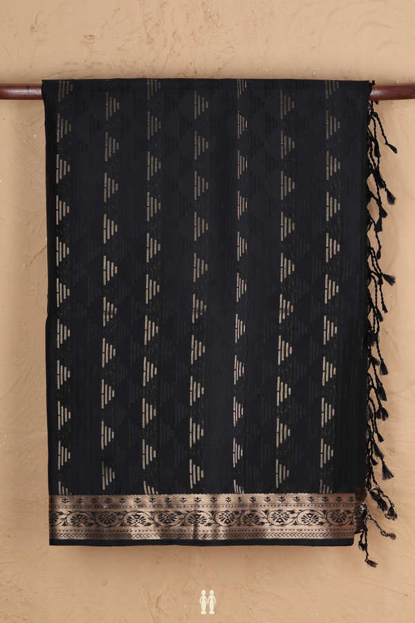 Soft Silk Saree In Black With Zari Buttas