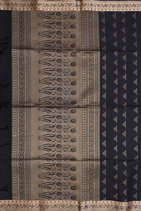 Soft Silk Saree In Black With Zari Buttas