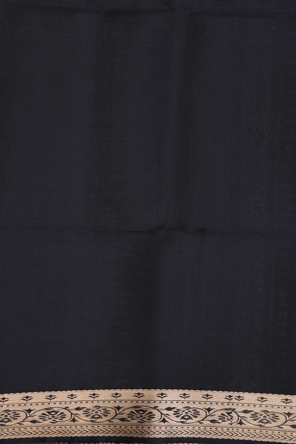 Soft Silk Saree In Black With Zari Buttas