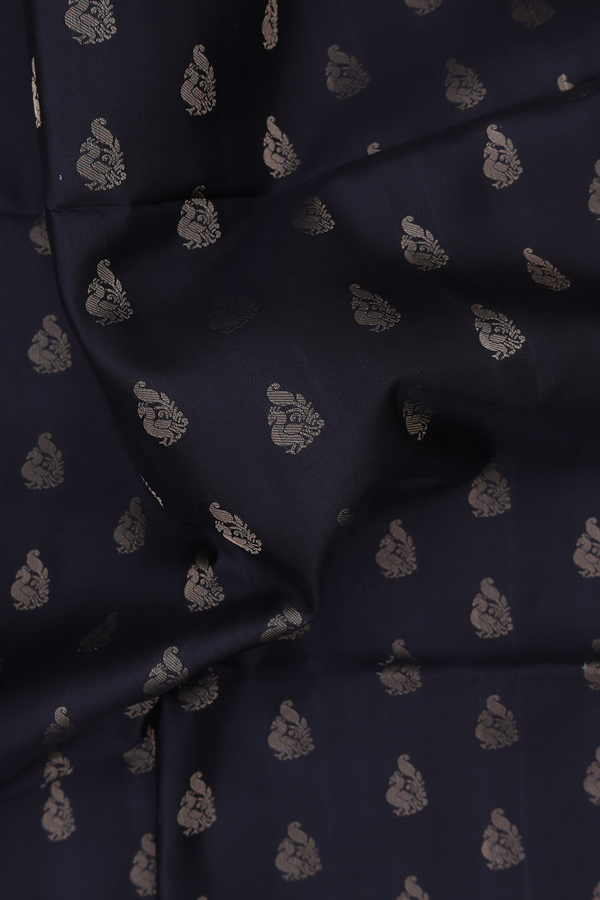 Soft Silk Saree In Black With Peacock Buttas