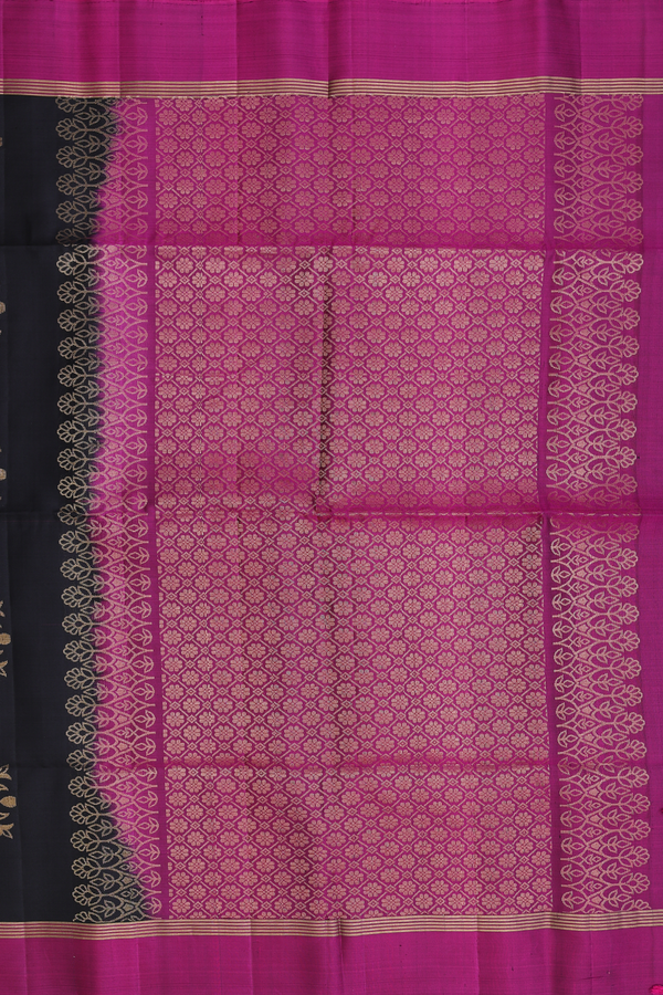 Soft Silk Saree In Black With Zari Motifs