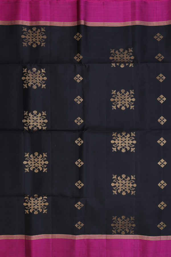 Soft Silk Saree In Black With Zari Motifs