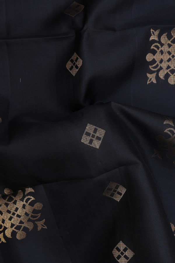 Soft Silk Saree In Black With Zari Motifs