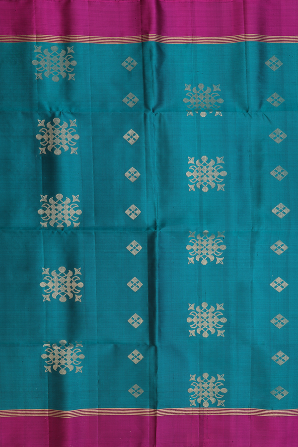 Soft Silk Saree In Peacock Green With Zari Motifs