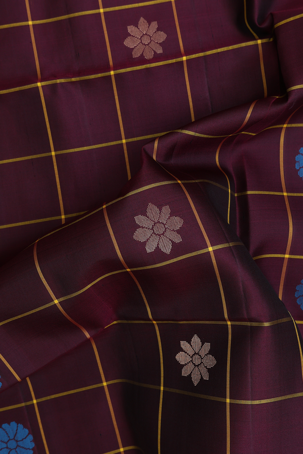 Soft Silk Saree In Coffee Brown With Checks Design