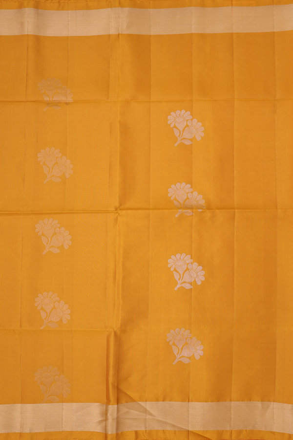 Soft Silk Saree In Mustard Yellow With Floral Motifs