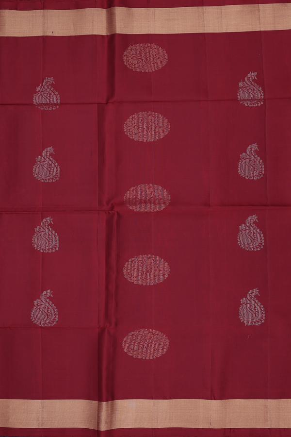 Soft Silk Saree In Red With Paisley Motifs