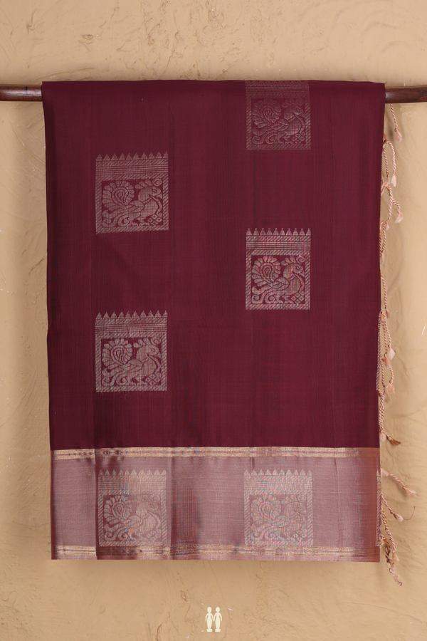 Soft Silk Saree In Maroon With Square Motifs