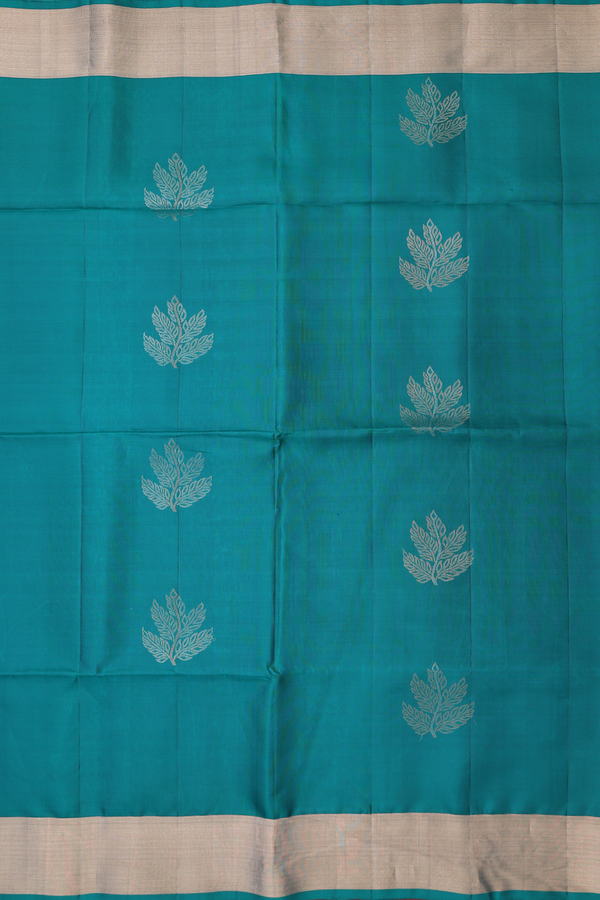 Soft Silk Saree In Peacock Green With Leaf Motifs