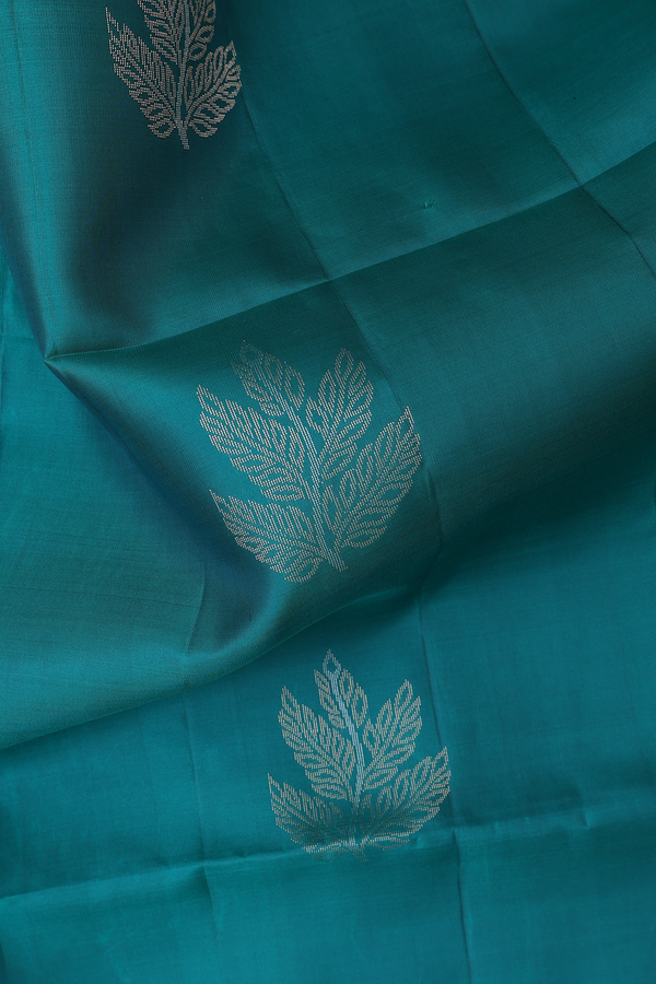 Soft Silk Saree In Peacock Green With Leaf Motifs