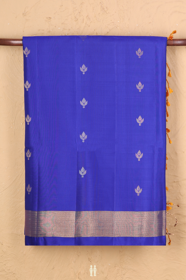 Soft Silk Saree In Royal Blue With Floral Buttas